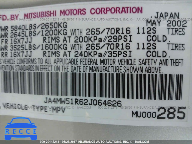 2002 Mitsubishi Montero JA4MW51R62J064626 image 8