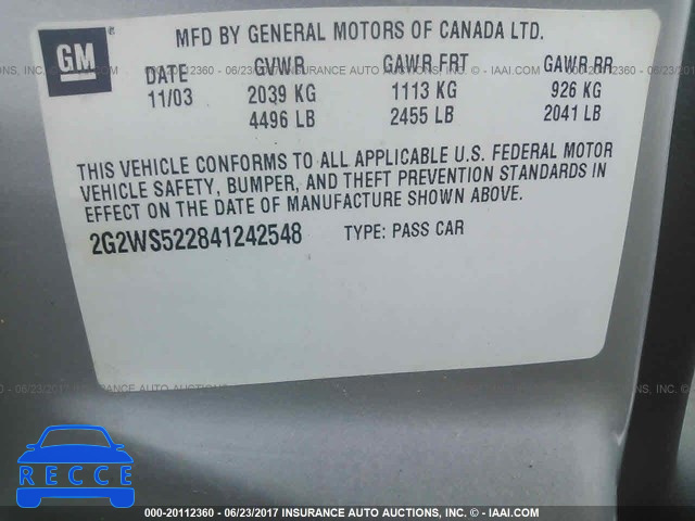 2004 Pontiac Grand Prix 2G2WS522841242548 зображення 8