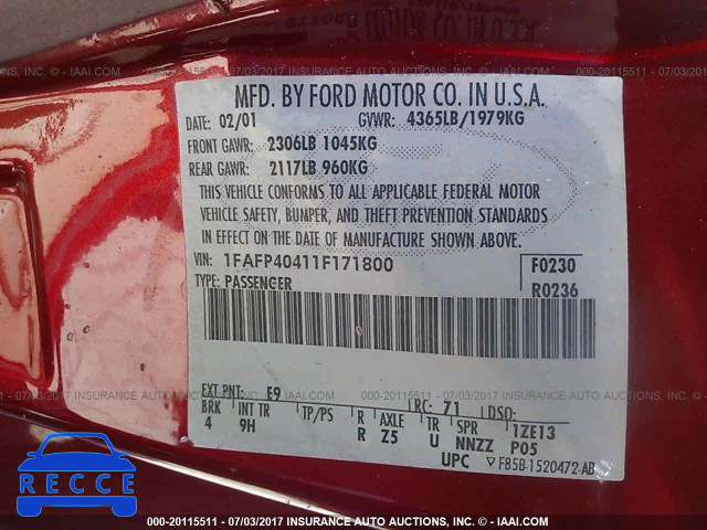 2001 Ford Mustang 1FAFP40411F171800 image 8