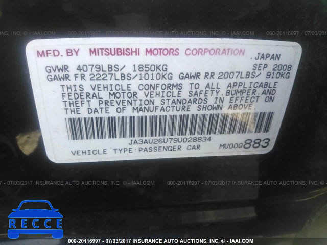 2009 Mitsubishi Lancer JA3AU26U79U028834 image 8