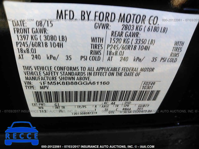 2016 Ford Explorer 1FM5K8B88GGA61160 image 8