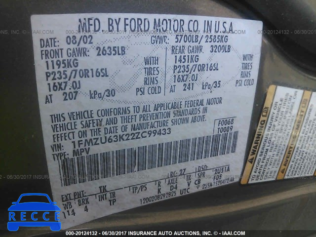 2002 Ford Explorer 1FMZU63K22ZC99433 image 8