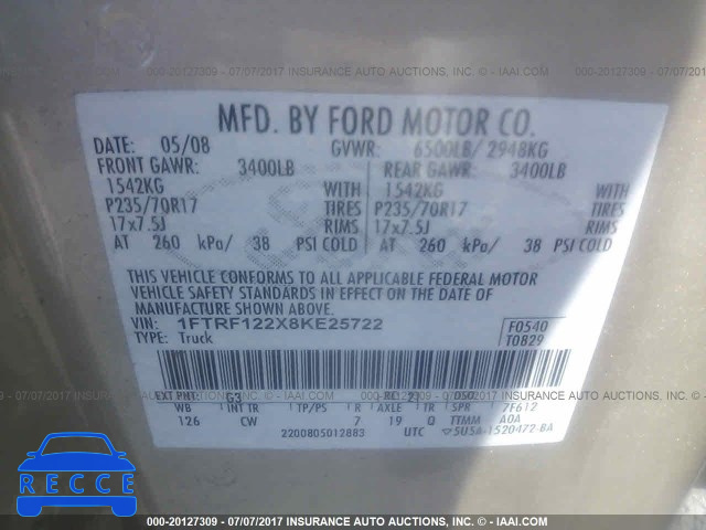 2008 Ford F150 1FTRF122X8KE25722 image 8