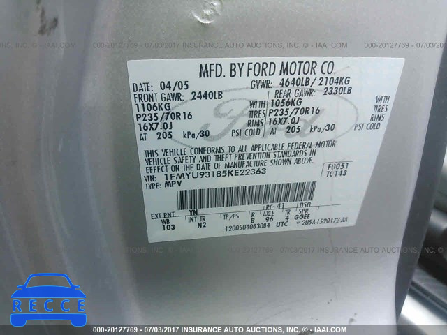 2005 Ford Escape 1FMYU93185KE22363 image 8