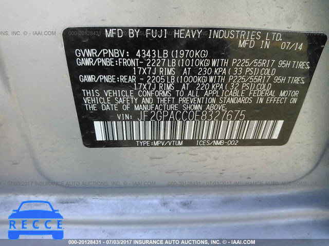 2014 SUBARU XV CROSSTREK 2.0 PREMIUM JF2GPACC0E8327675 image 8