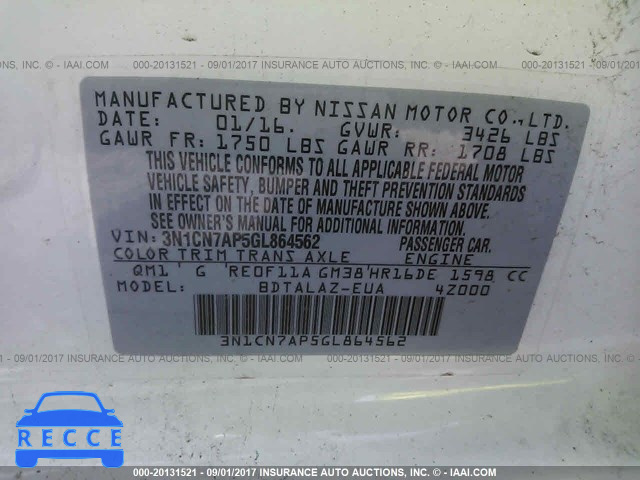 2016 Nissan Versa 3N1CN7AP5GL864562 image 8