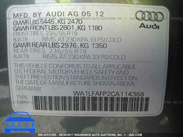 2012 Audi Q5 WA1LFAFP2CA114368 image 8