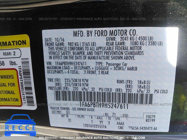 2017 FORD MUSTANG 1FA6P8TH9H5247611 image 8