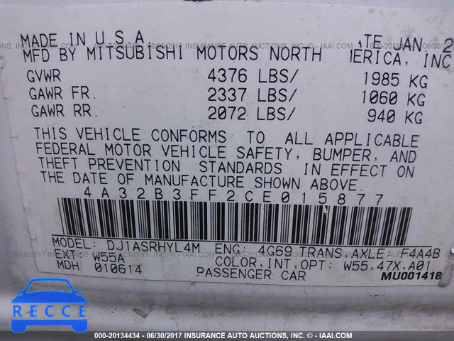 2012 Mitsubishi Galant ES/SE 4A32B3FF2CE015877 image 8