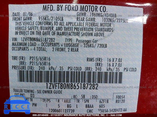 2006 Ford Mustang 1ZVFT80N865187282 image 8