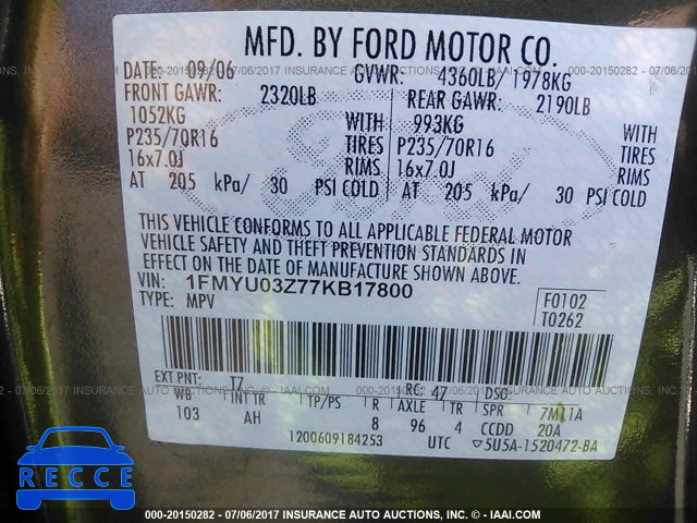 2007 Ford Escape 1FMYU03Z77KB17800 image 8