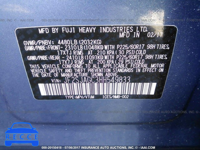 2017 SUBARU FORESTER 2.5I PREMIUM JF2SJAGC3HH549833 image 8