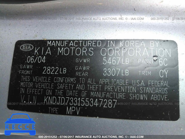 2005 KIA SORENTO KNDJD733155347287 image 8