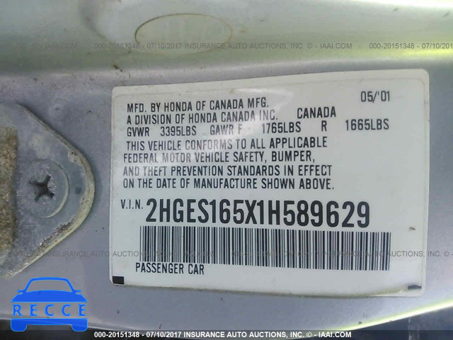 2001 Honda Civic 2HGES165X1H589629 image 8