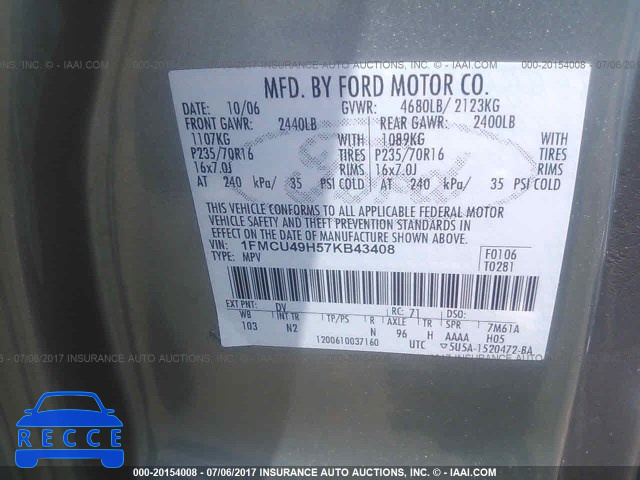 2007 Ford Escape 1FMCU49H57KB43408 image 8