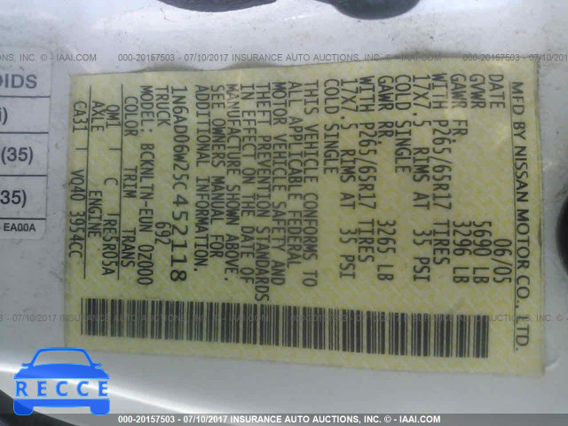 2005 Nissan Frontier 1N6AD06W25C452118 image 8