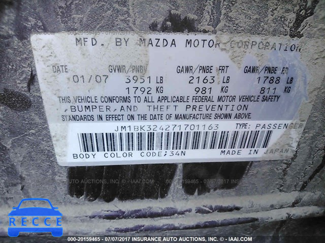 2007 Mazda 3 JM1BK324271701163 зображення 8