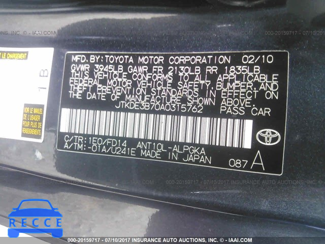 2010 Scion TC JTKDE3B70A0315762 Bild 8
