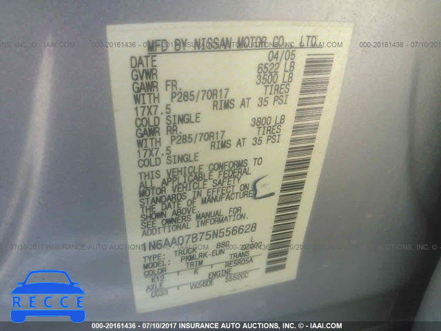 2005 Nissan Titan 1N6AA07B75N556628 Bild 8