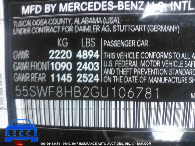 2016 Mercedes-benz C 55SWF8HB2GU106781 image 8