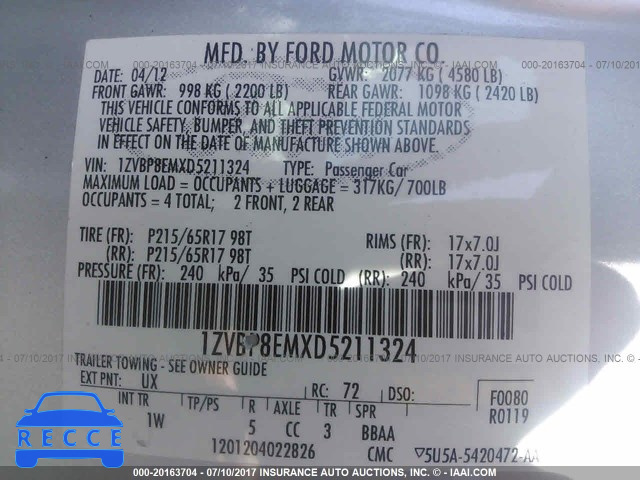 2013 Ford Mustang 1ZVBP8EMXD5211324 зображення 8