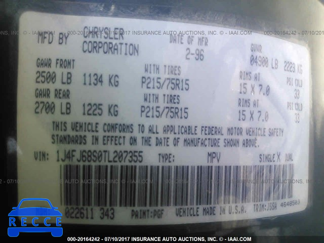 1996 Jeep Cherokee SPORT/CLASSIC 1J4FJ68S0TL207355 image 8