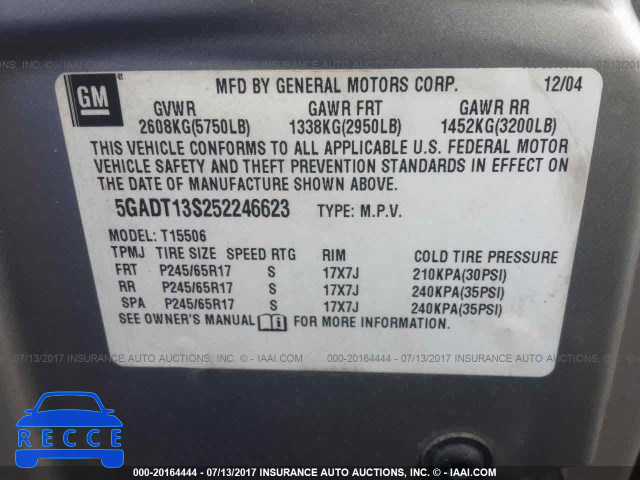 2005 Buick Rainier CXL 5GADT13S252246623 зображення 8