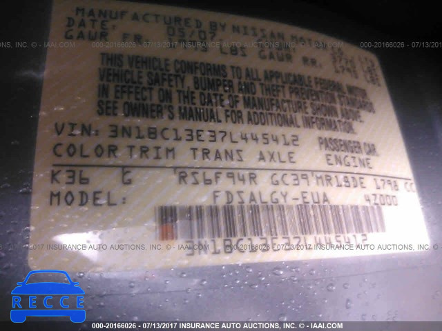 2007 Nissan Versa 3N1BC13E37L445412 image 8