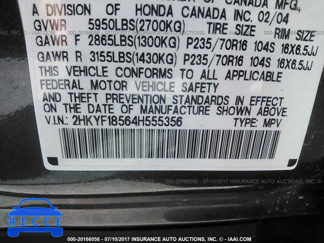 2004 Honda Pilot 2HKYF18564H555356 image 8