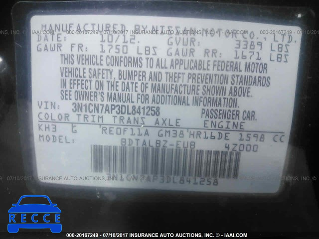 2013 Nissan Versa 3N1CN7AP3DL841258 зображення 8