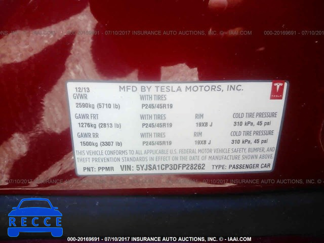 2013 Tesla Model S 5YJSA1CP3DFP28262 зображення 8
