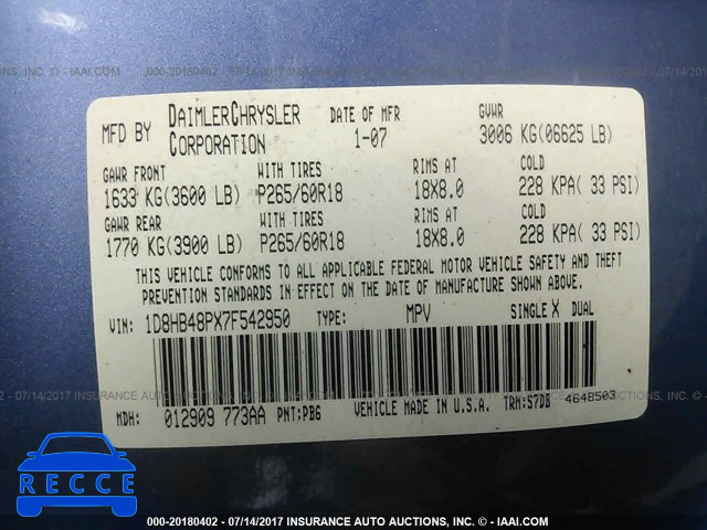 2007 Dodge Durango SLT 1D8HB48PX7F542950 image 8