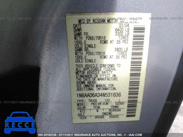 2004 Nissan Titan 1N6AA06A34N531636 image 8