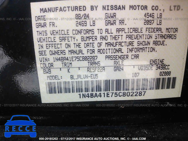 2005 Nissan Maxima 1N4BA41E75C802287 image 8