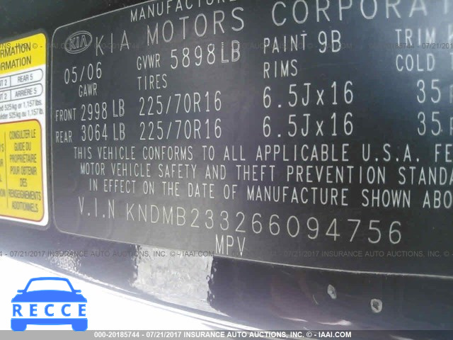 2006 KIA Sedona EX/LX KNDMB233266094756 image 8