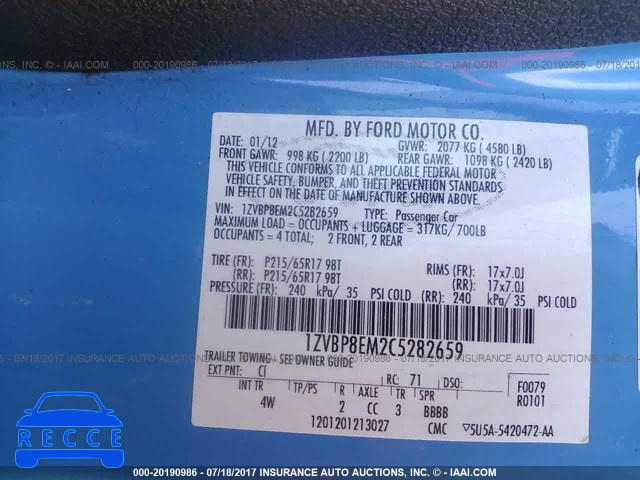 2012 Ford Mustang 1ZVBP8EM2C5282659 зображення 8