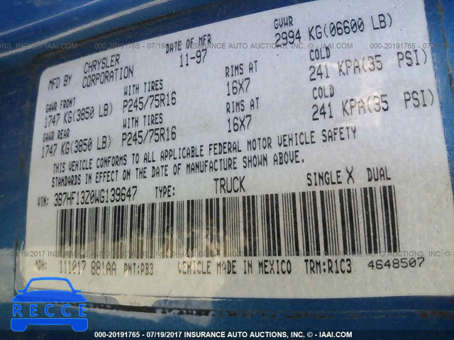 1998 Dodge RAM 1500 3B7HF13Z0WG139647 image 8
