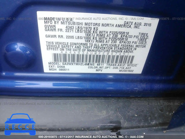 2015 Mitsubishi Outlander Sport ES 4A4AR3AU0FE047451 image 8
