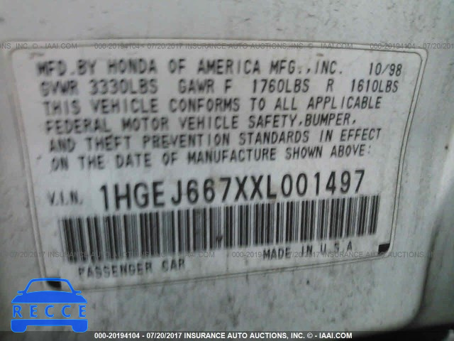 1999 HONDA CIVIC 1HGEJ667XXL001497 image 8