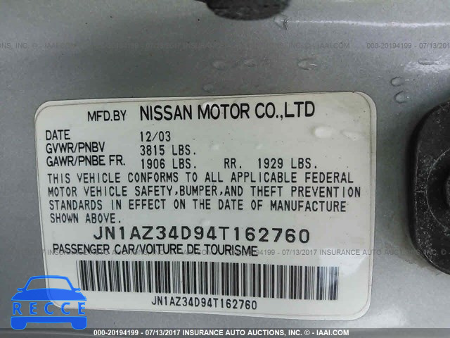 2004 NISSAN 350Z JN1AZ34D94T162760 image 8