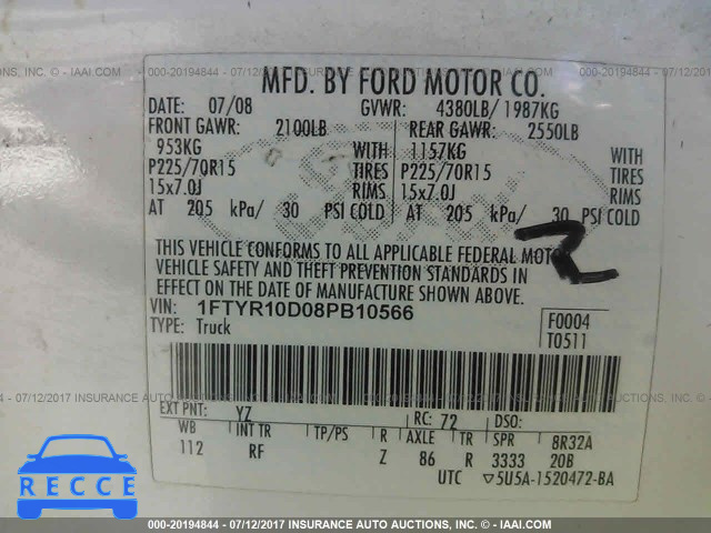 2008 Ford Ranger 1FTYR10D08PB10566 image 8