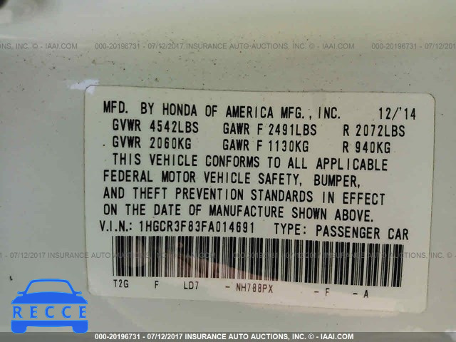 2015 Honda Accord 1HGCR3F83FA014691 Bild 8