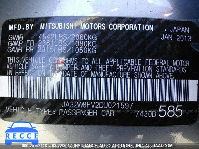 2013 Mitsubishi Lancer JA32W8FV2DU021597 image 8