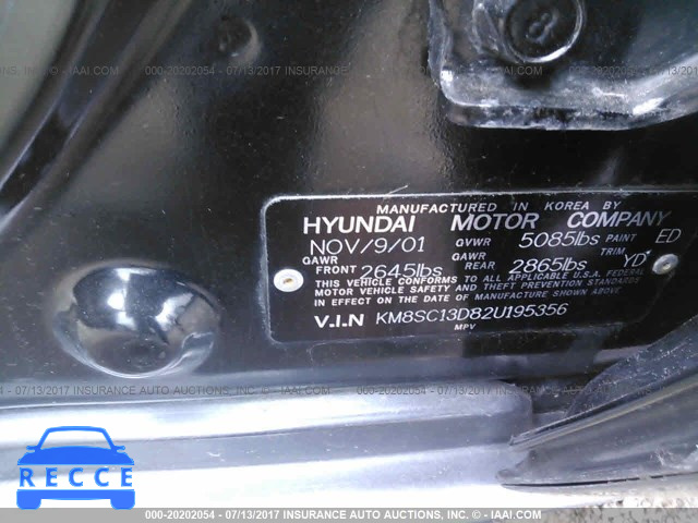 2002 Hyundai Santa Fe GLS/LX KM8SC13D82U195356 image 8