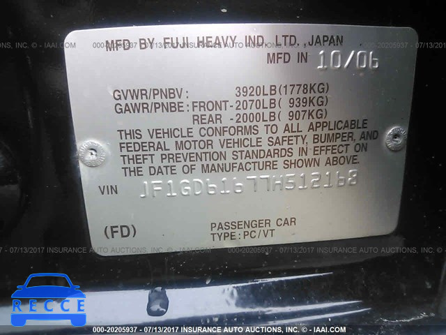 2007 SUBARU IMPREZA 2.5I JF1GD61677H512168 image 8