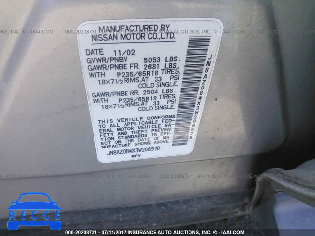 2003 Nissan Murano SL/SE JN8AZ08WX3W206578 Bild 8