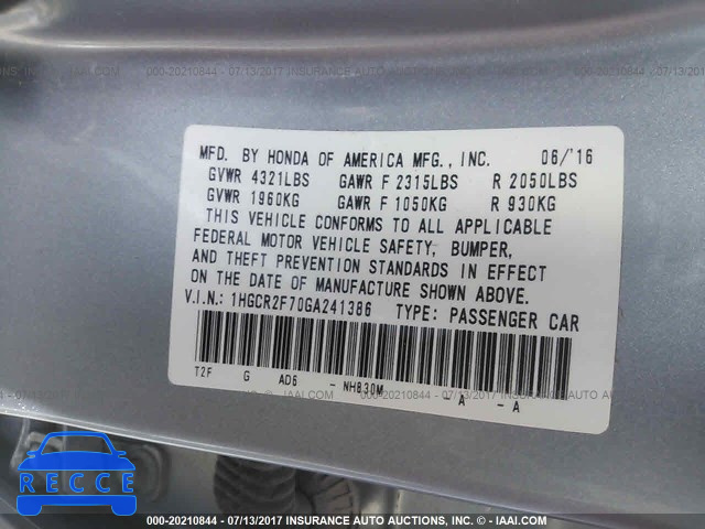 2016 Honda Accord 1HGCR2F70GA241386 image 8