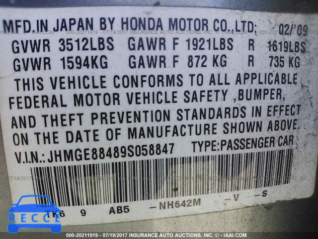 2009 Honda FIT SPORT JHMGE88489S058847 image 8