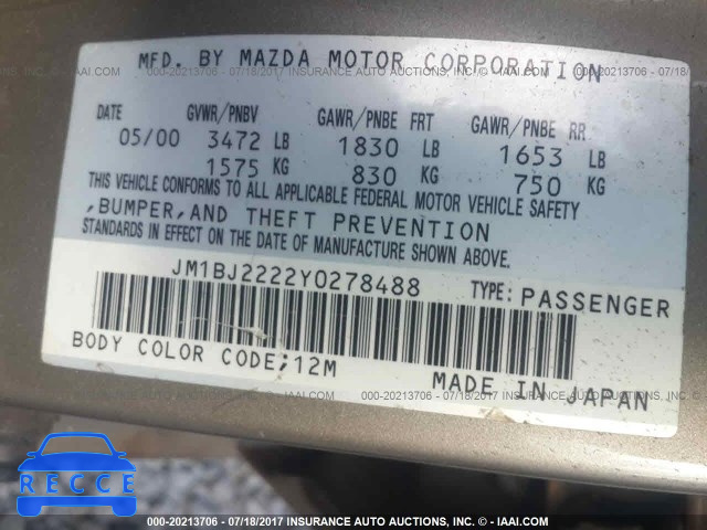 2000 Mazda Protege DX/LX JM1BJ2222Y0278488 image 8