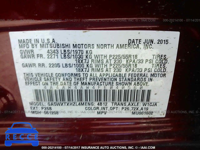 2015 MITSUBISHI OUTLANDER SPORT SE/GT 4A4AR4AW4FE040560 image 8